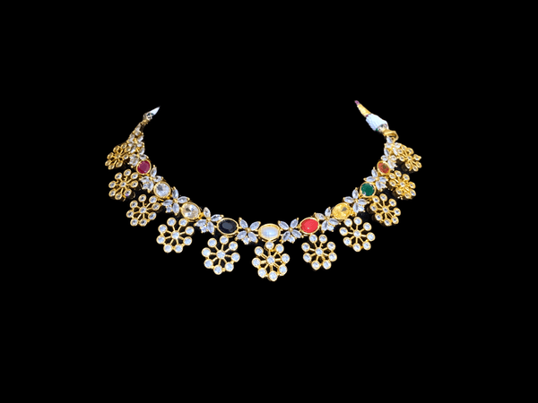 NS135 Navratan necklace with earrings ( READY TO SHIP)