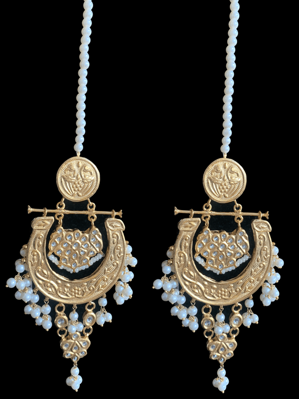 DER262 Jaza kundan chandbali earrings with pearls( READY TO SHIP)