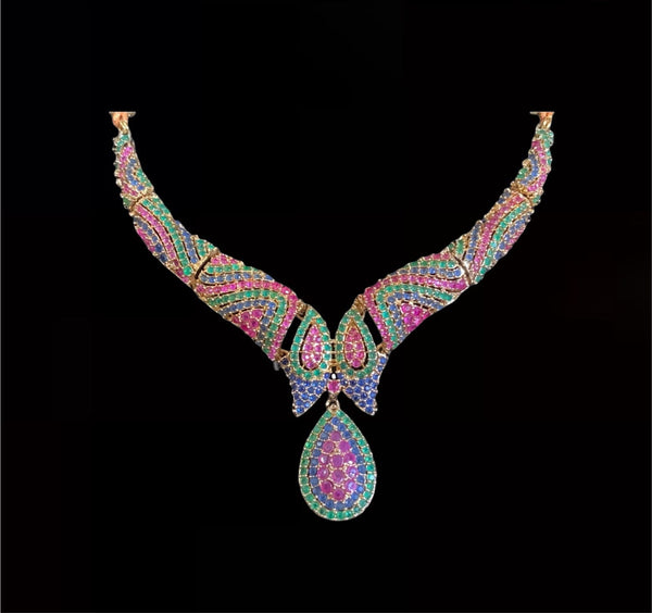 NS65 Deepa multicolor cz necklace set ( SHIPS IN 4 WEEKS  )