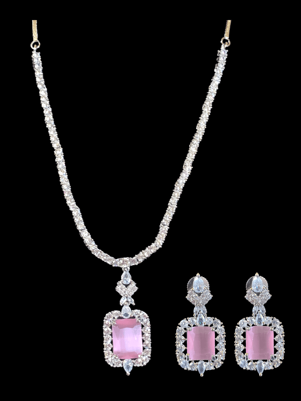 NS276 Myrha cz necklace set -PINK  READY TO SHIP )