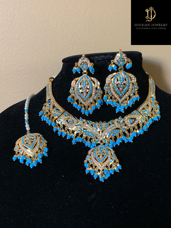 NS58 Taseen necklace set in turquoise(READY TO SHIP )