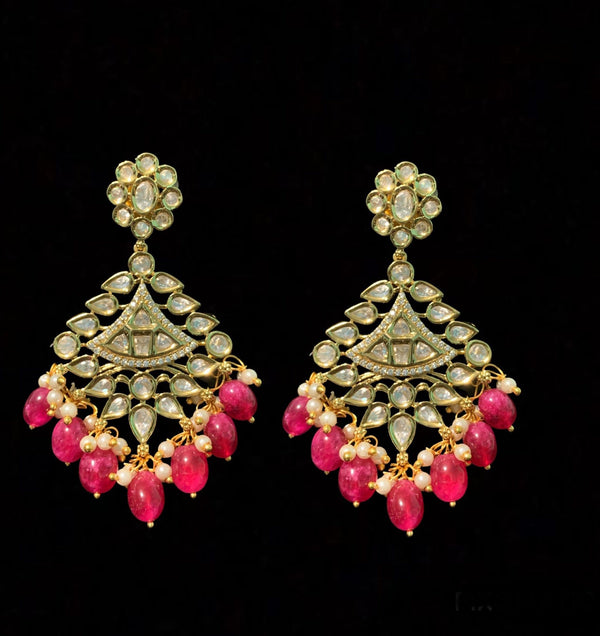 DER220 ruby earrings with polki and pearls ( READY TO SHIP )