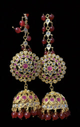 Rehma jhumka  in red beads ( READY TO SHIP )