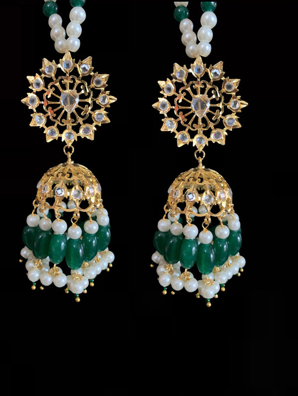 DER192 Karanphool jhumka - green   ( SHIPS IN 4 WEEKS )