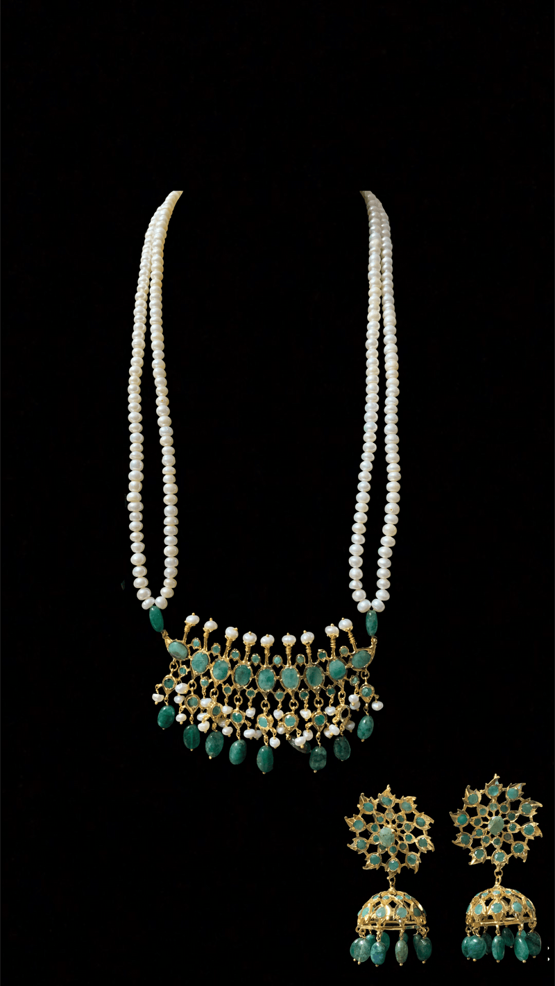 Tirmani in fresh water pearls and emeralds ( SHIPS IN 4 WEEKS  )