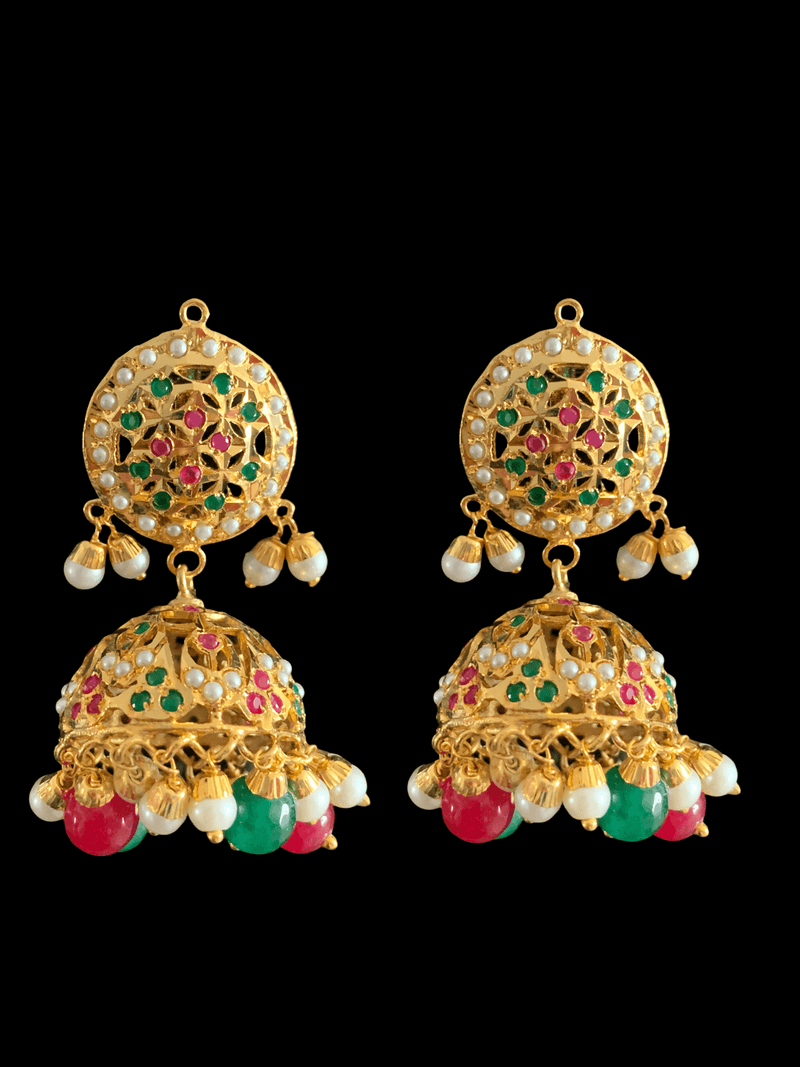 Arya Punjabi Jadau jhumka in ruby emerald    ( READY TO SHIP)