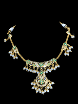 NS324 jadau necklace in emerald sapphire with fresh water pearls ( SHIPS IN 4 WEEKS )