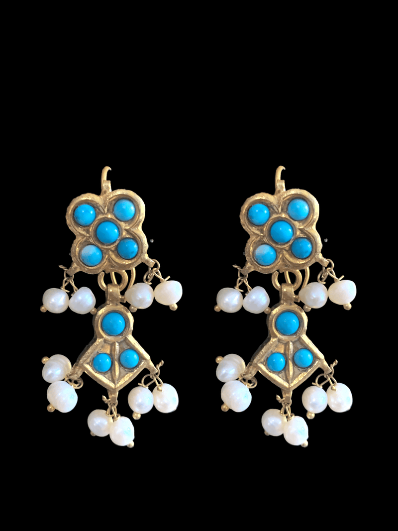 DER215 feroza earrings  with fresh water pearls ( READY TO SHIP)