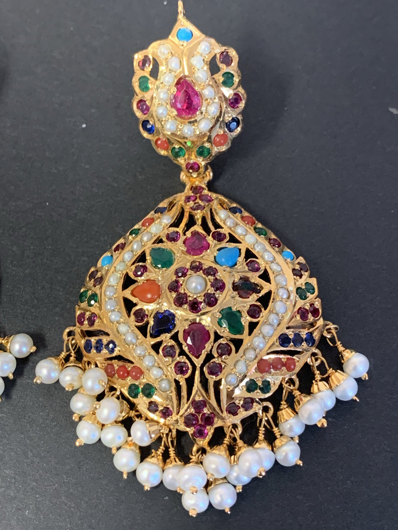 Navratan Jadau earrings in Gold Plated Silver ER 097