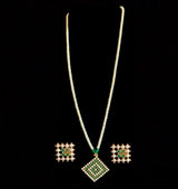 Nandini  emerald  PEARL long pendant set with earrings in  fresh water pearls (READY TO SHIP )