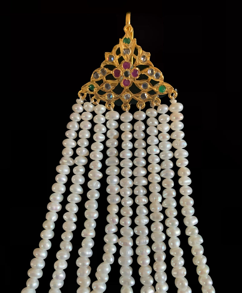 DJHR74 Ruby emerald jhoomar with fresh  water pearls ( READY TO SHIP)