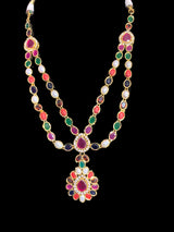 NS362 Farhat Navratan gold plated short necklace with earrings