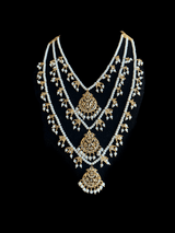 SAT53 Tooba three layered pearl necklace with earrings and Tika ( SHIPS IN 4 WEEKS )