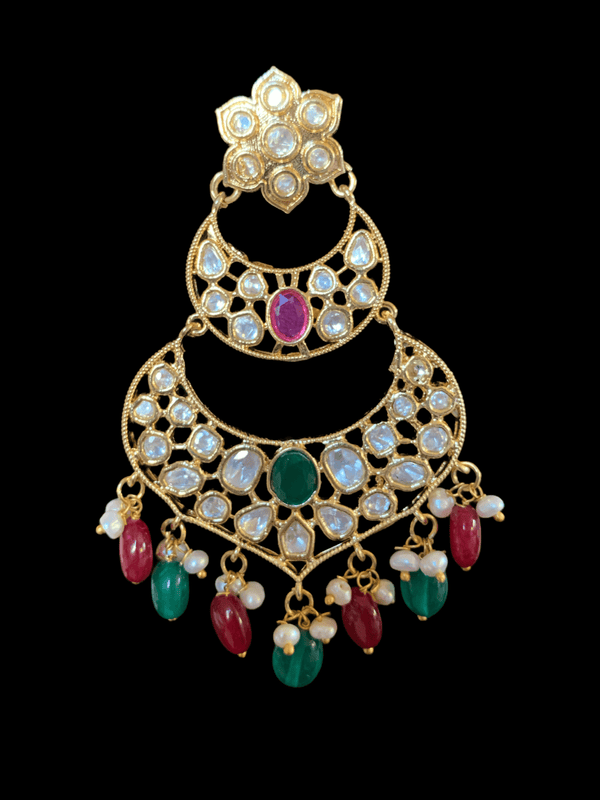 DER91 cz earrings in fresh water pearls- Ruby emerald   ( READY TO SHIP)