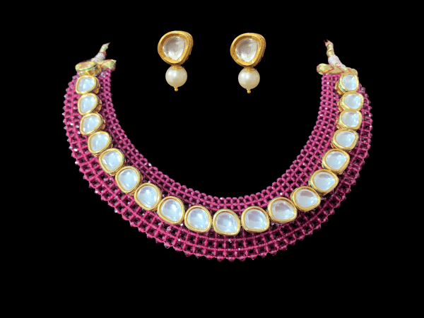 Tamara kundan with hydro beads necklace  - ruby   (  SHIPS IN 4 WEEKS )