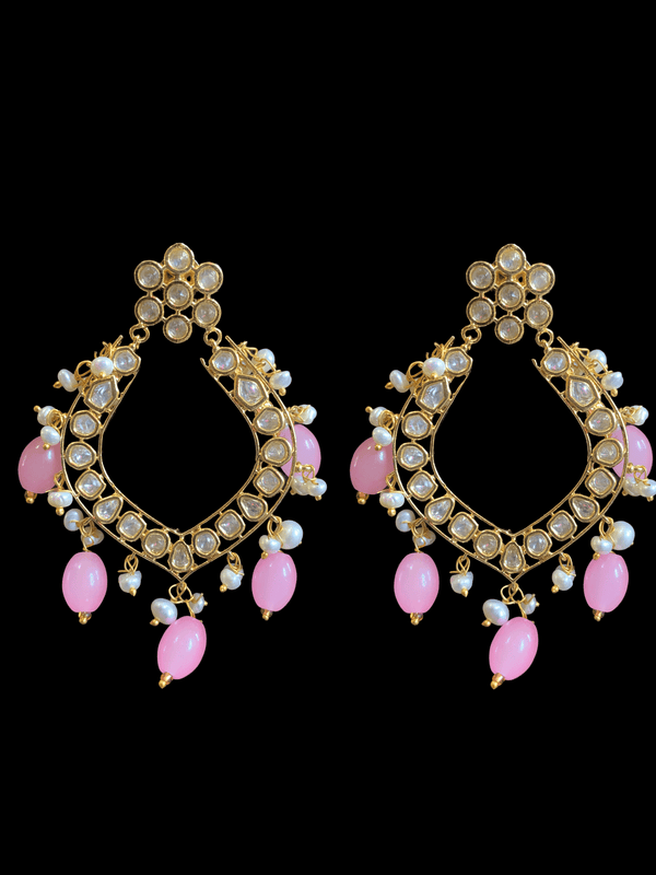 DER107 Elara polki earrings in fresh water pearls- pink ( READY TO SHIP )