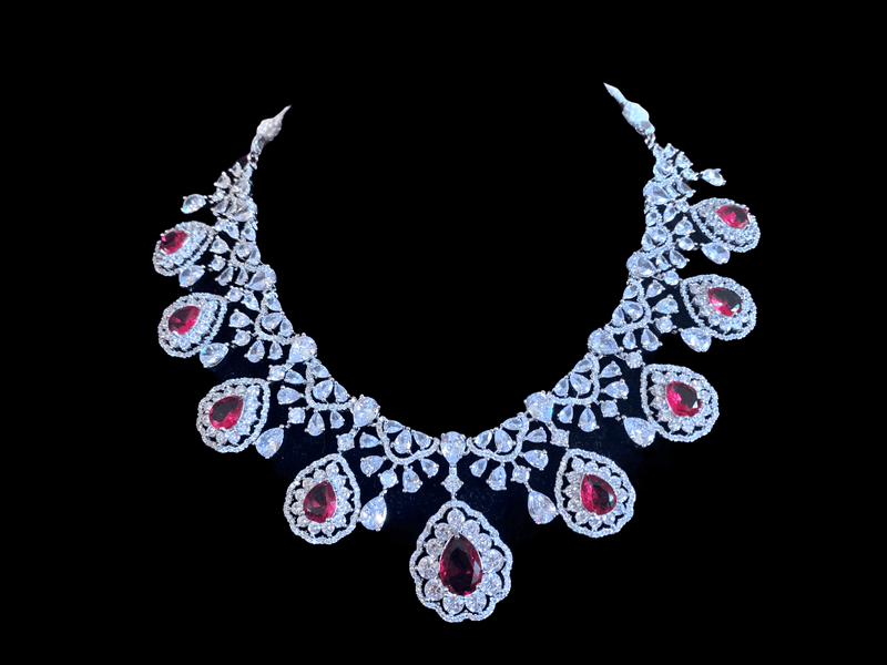 BR87 cz necklace set - ruby ( SHIPS IN 4 WEEKS  )