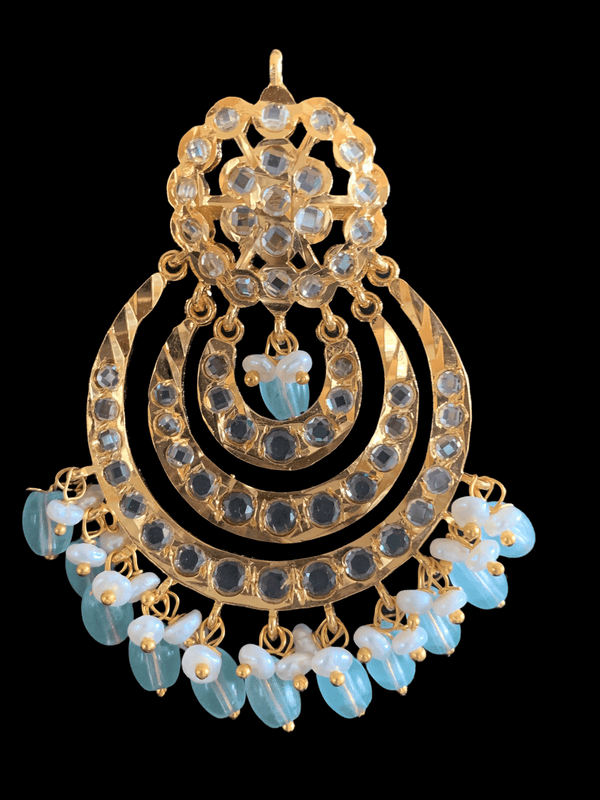 DER146 Tanzila Chandbali in aqua blue beads with fresh water pearls  ( READY TO SHIP )