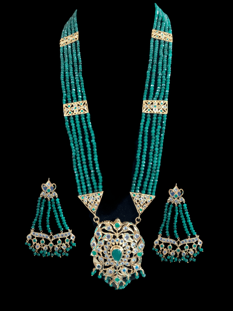 LN39 Cassie rani haar with earrings in green beads ( SHIPS IN 4 WEEKS  )