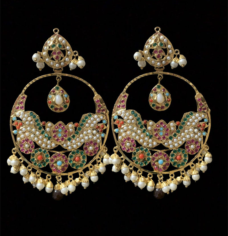 Roma   oversized  chandbali earrings ( Navratan  ) READY TO SHIP