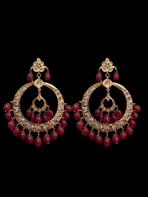 Double Chandbali in quartz ruby beads DER31 ( READY TO SHIP  )