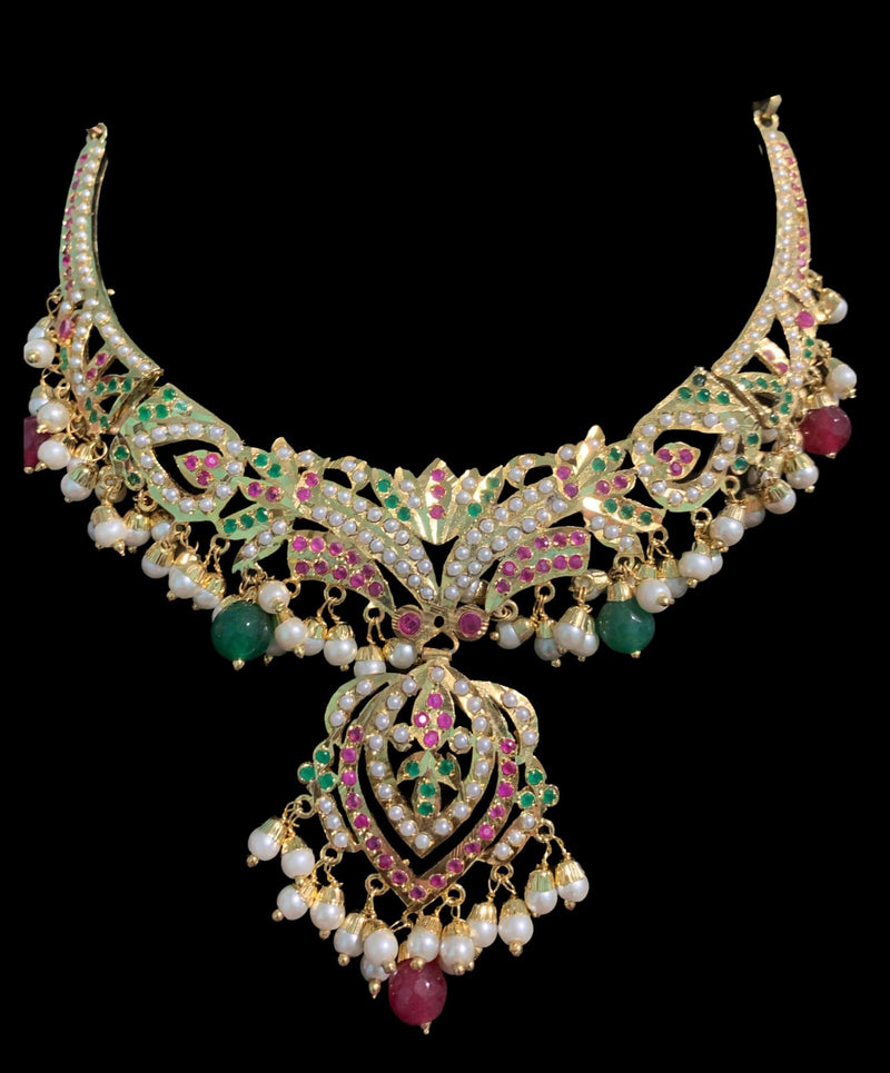 NS329 Taseen necklace set in ruby emerald ( READY TO SHIP )