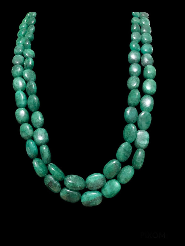 NS303 Emerald oval beads necklace in two  layer