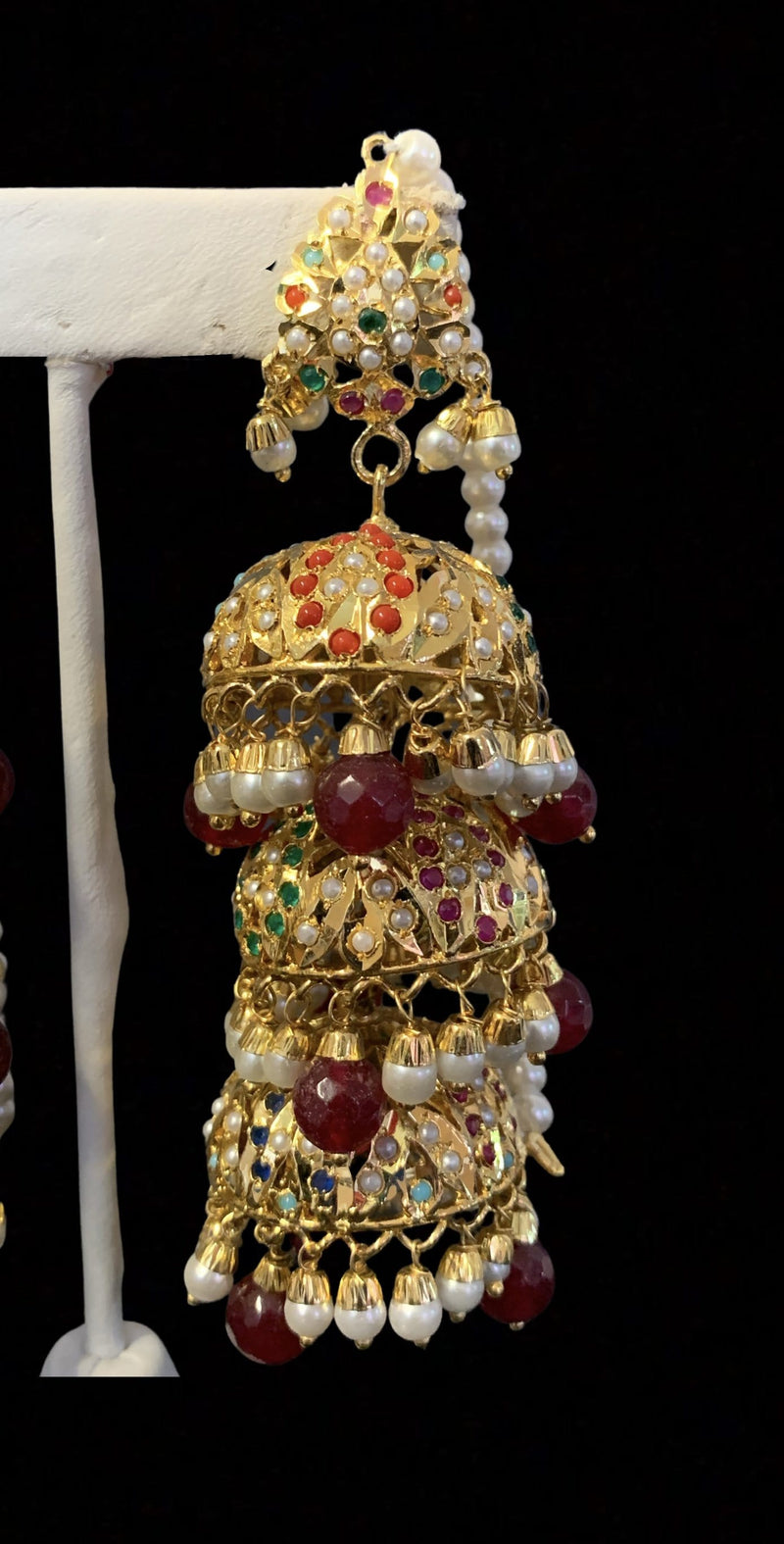 Sahiba three layer  jhumka in navratan