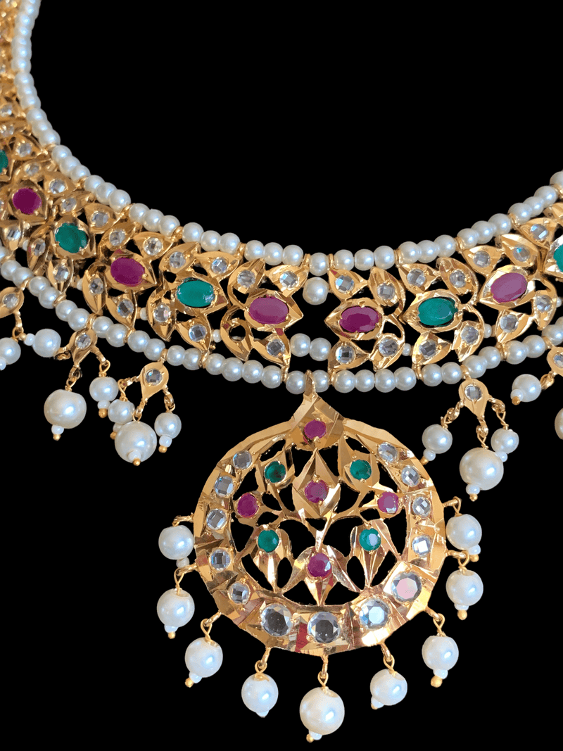 BR5 Neema bridal Hyderabadi set in golden pearls(SHIPS IN 4 WEEKS )