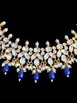 NS355 high quality polki necklace in pearls  and blue  beads ( READY TO SHIP)