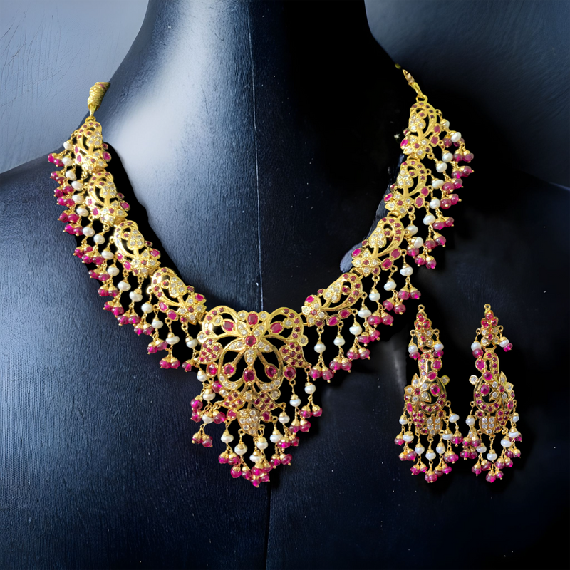 ANABIYA gold plated silver necklace set in ruby zircon ( SHIPS IN 5 WEEKS )