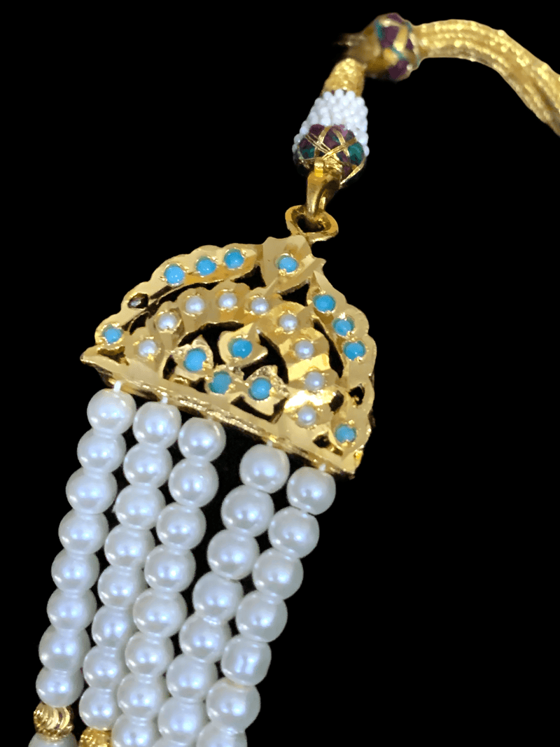 LN126  Sakshi turquoise pearl Jadau Rani haar with earrings tika ( SHIPS IN 4 WEEKS )