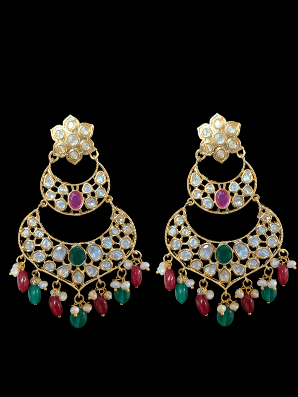 DER91 cz earrings in fresh water pearls- Ruby emerald   ( READY TO SHIP)