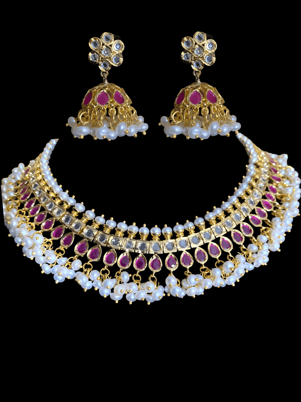 NS330 Faiza necklace set in fresh water pearls    (READY TO SHIP)  )