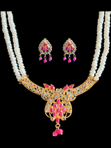 LN137 Ruby long  necklace  set in fresh water pearls ( READY TO SHIP )