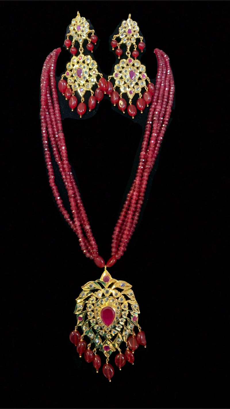 Alvira pan necklace set in onyx ruby beads (READY TO SHIP )