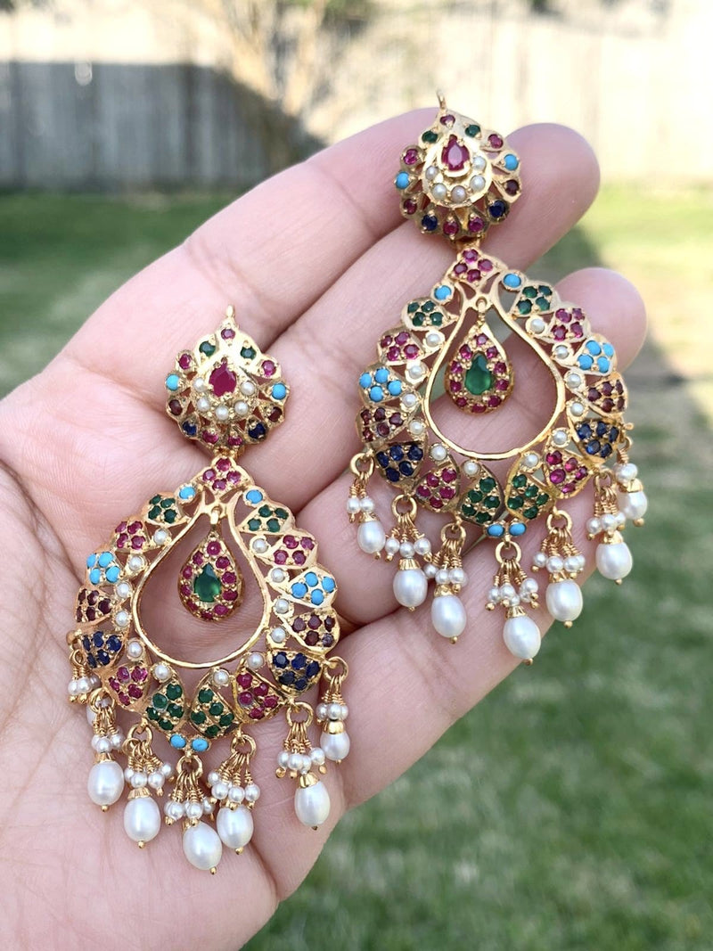 Tarinika Ruchir Peacock Antique Gold Plated Chandbali Earring With Cubic  Zirconia CZ & Pearl Hoop Indian Earring Set Gift for Her - Etsy