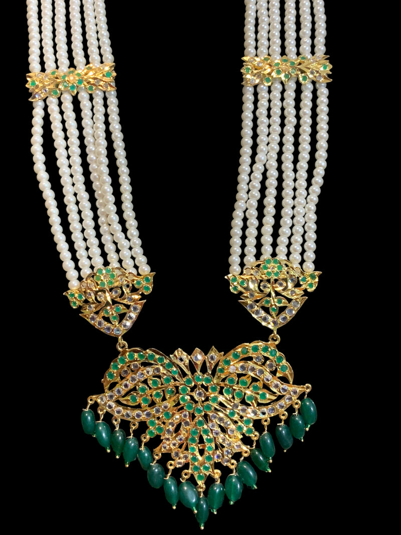 LN168 long Rani haar in pearls and green beads ( READY TO SHIP)