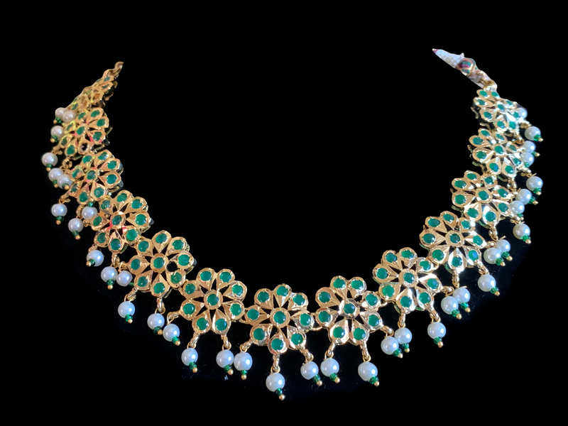 NS373 Malavika necklace set in green     ( SHIPS IN 4 WEEKS)