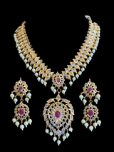 NS204 Ila nizami mango style bridal necklace with earrings in rubies (READY TO SHIP  )