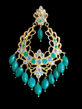 Tirmani in Rani haar style with Chandbali in green ( SHIPS IN 3 WEEKS )