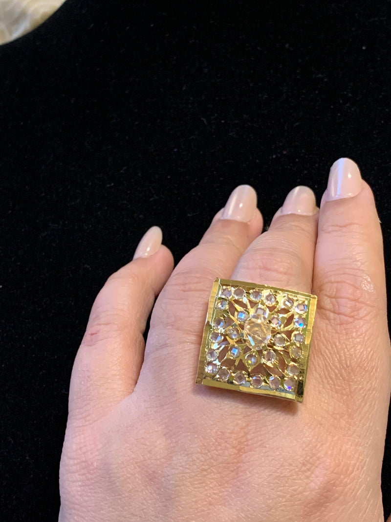 Gold plated square ring- clear (READY TO SHIP)
