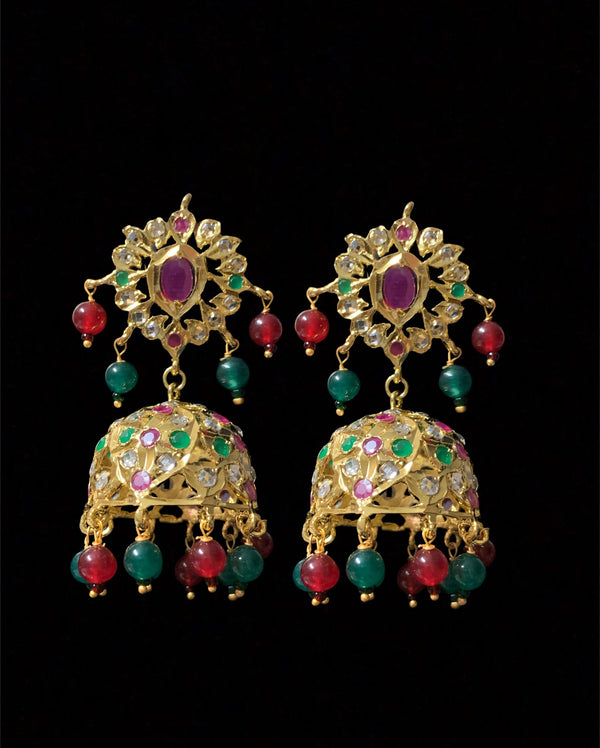 DER287 Anaya Hyderabadi jhumka in red green  ( READY TO SHIP )