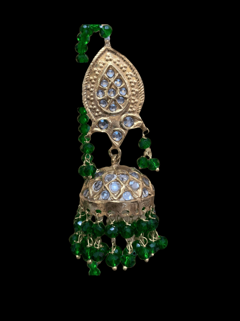 DER152 Hiba kundan jhumka in green beads(READY TO SHIP)