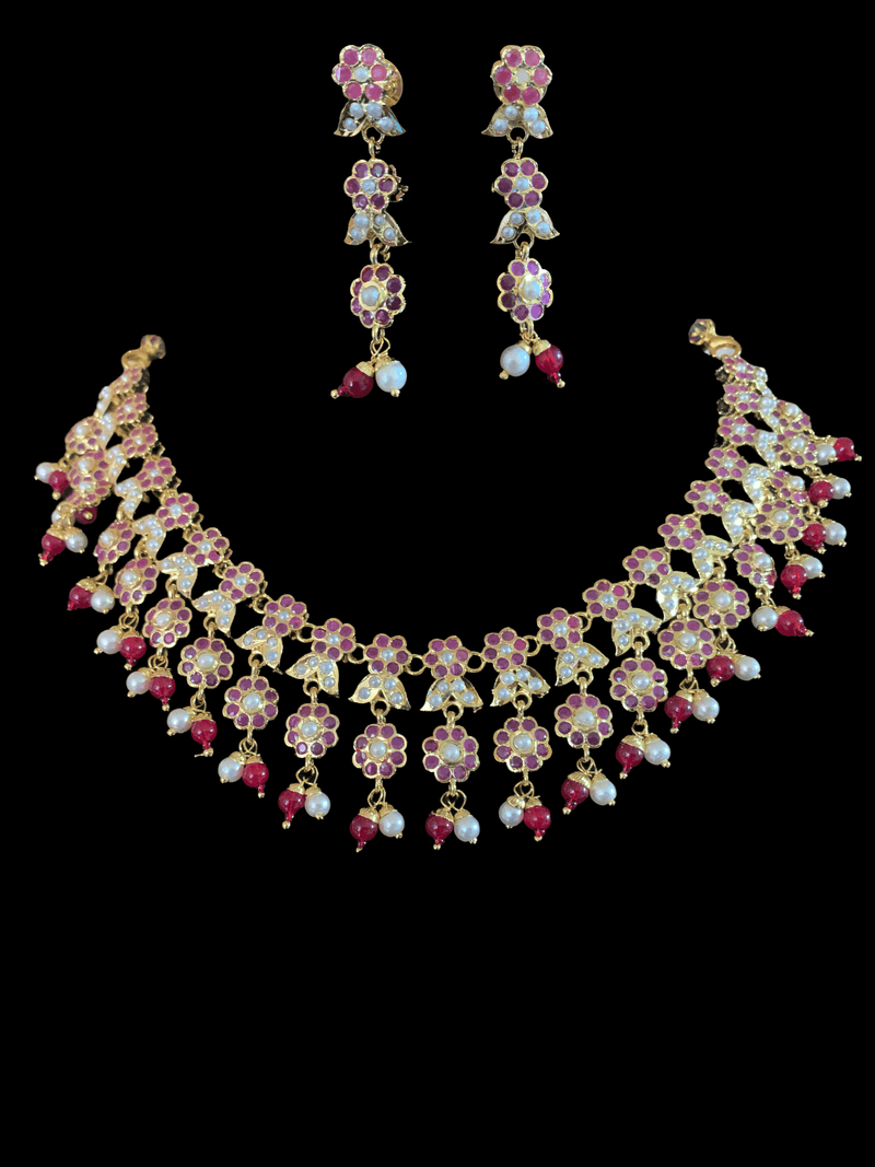 NS219 Neha jadau necklace set ( ruby  pearl ) - SHIPS IN 4 WEEKS