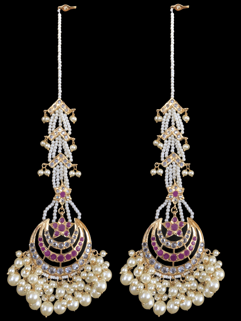 DJET29 Tahura earrings tika in pearls  with ruby ( SHIPS IN 4 WEEKS )