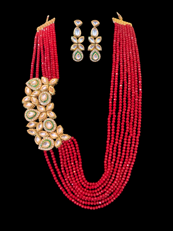 LN164 Bisma kundan set in red beads ( READY TO SHIP )