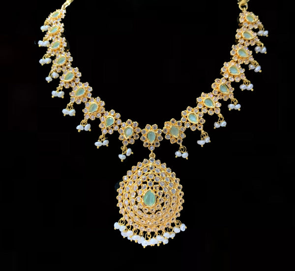 NS130 Zehra mint green  with fresh water pearls  SET  (READY TO SHIP)