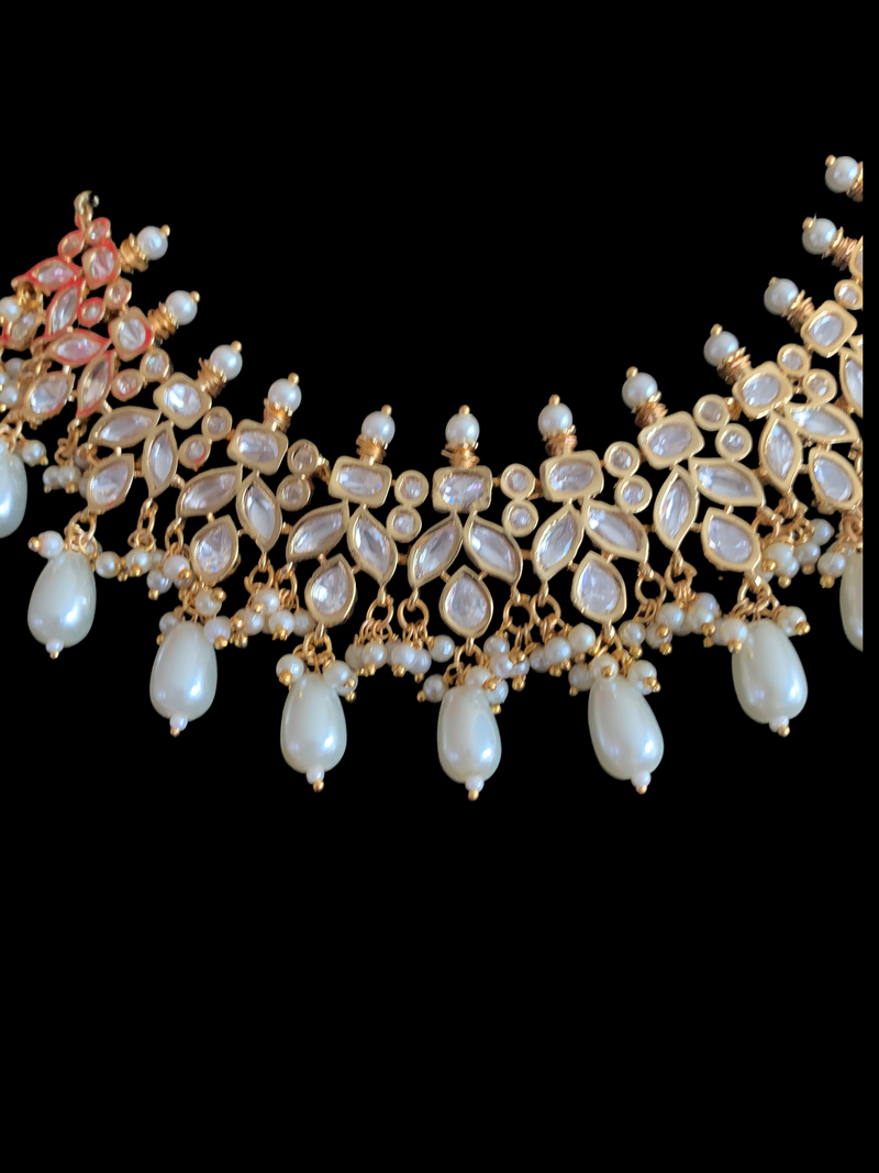 NS353 high quality polki necklace in pearls ( READY TO SHIP)