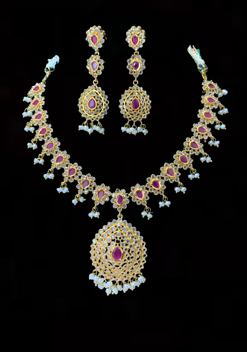 NS128 Zehra ruby  with fresh water pearls  SET  (SHIPS IN 4 WEEKS )